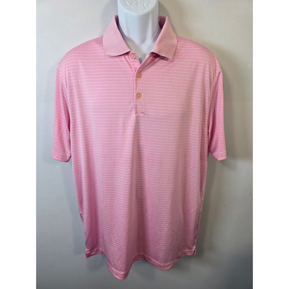 Nike Golf Tour Performance Mens Pink White Striped Dri-FIT Polo Shirt Large